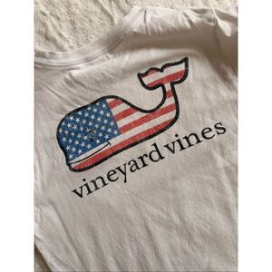 Vineyard Vines Kids American Flag Whale Pocket T-Shirt White Size M 12/14